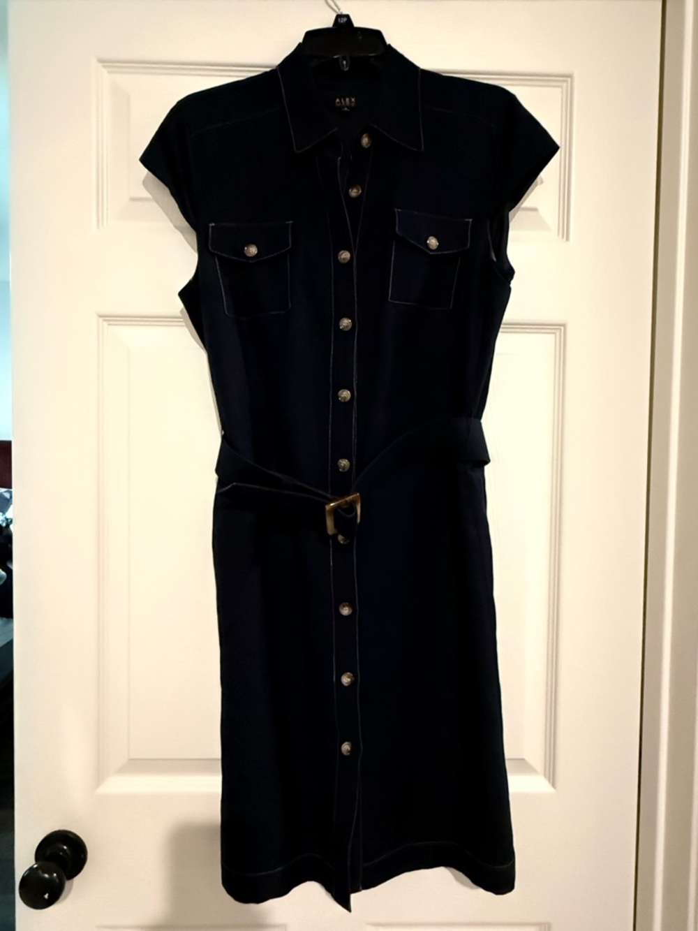 Alex Marie Navy Button-Front Midi Shirt Dress